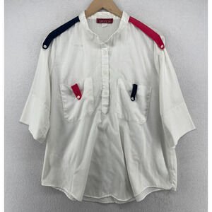 SASSON Top Womens 42 L Utility Popover Designer Jeans Short Sleeve White VTG USA